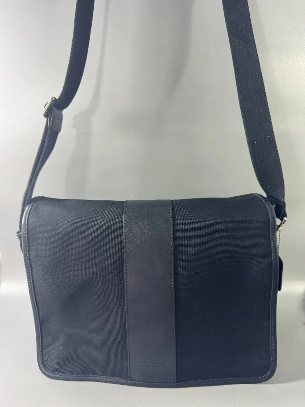 Authentic Coach #6411 Black Canvas with Leather Accents messenger Bag